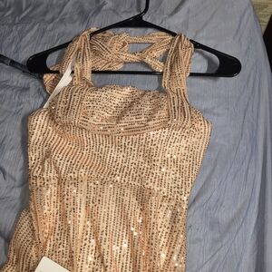 Elegant Peach Sequin Prom Dress